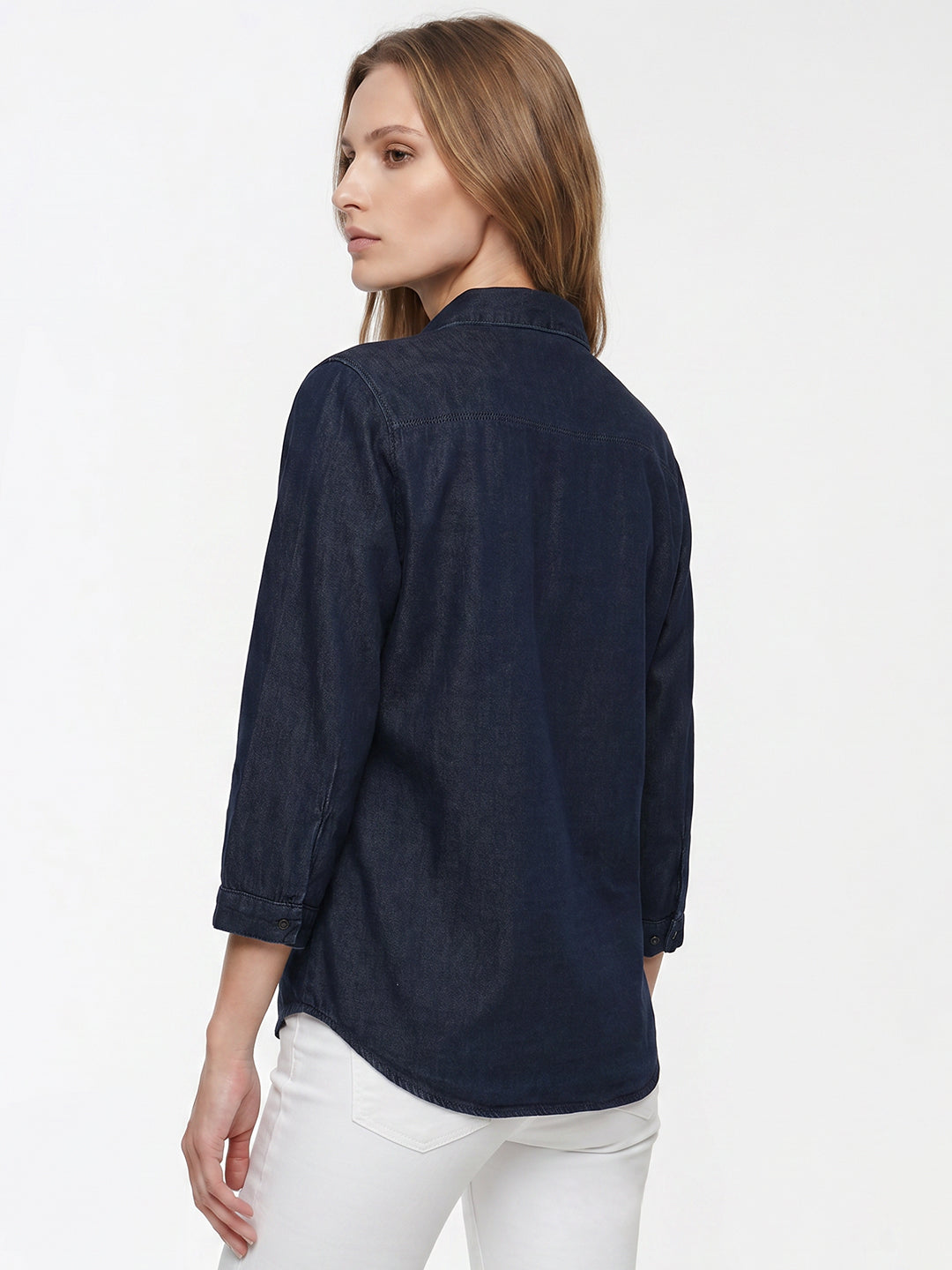 Women Dark Blue Denim Shirt