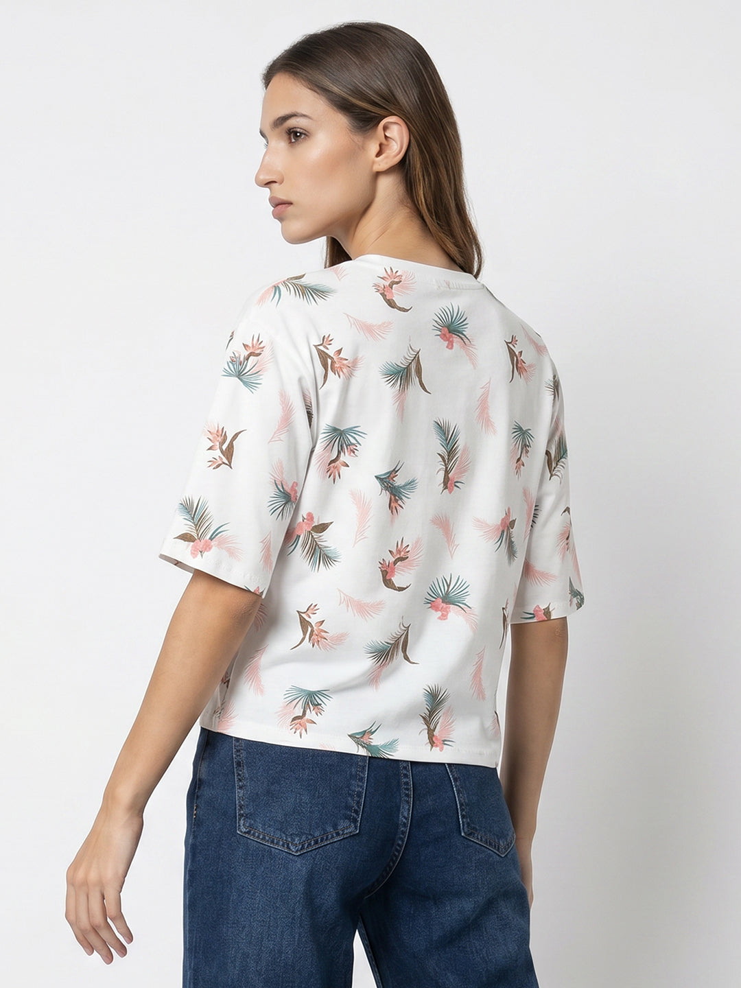 Women Floral Graphic Print Crop Tees