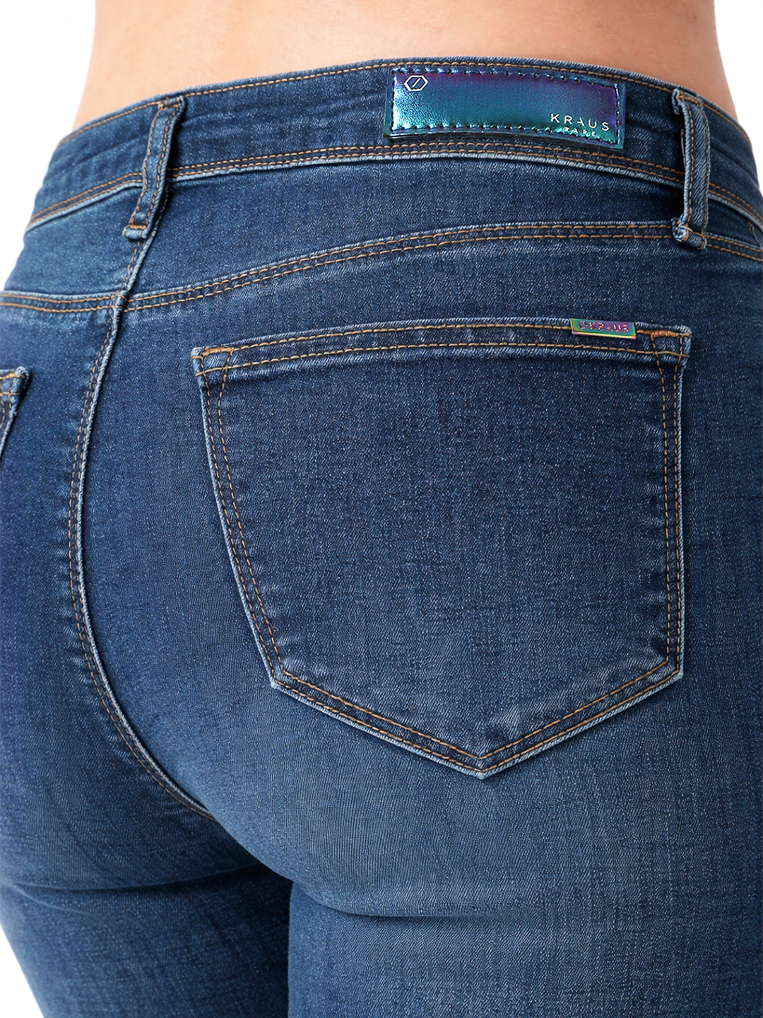 Women Dark Blue High-Rise Mini Flare Jeans