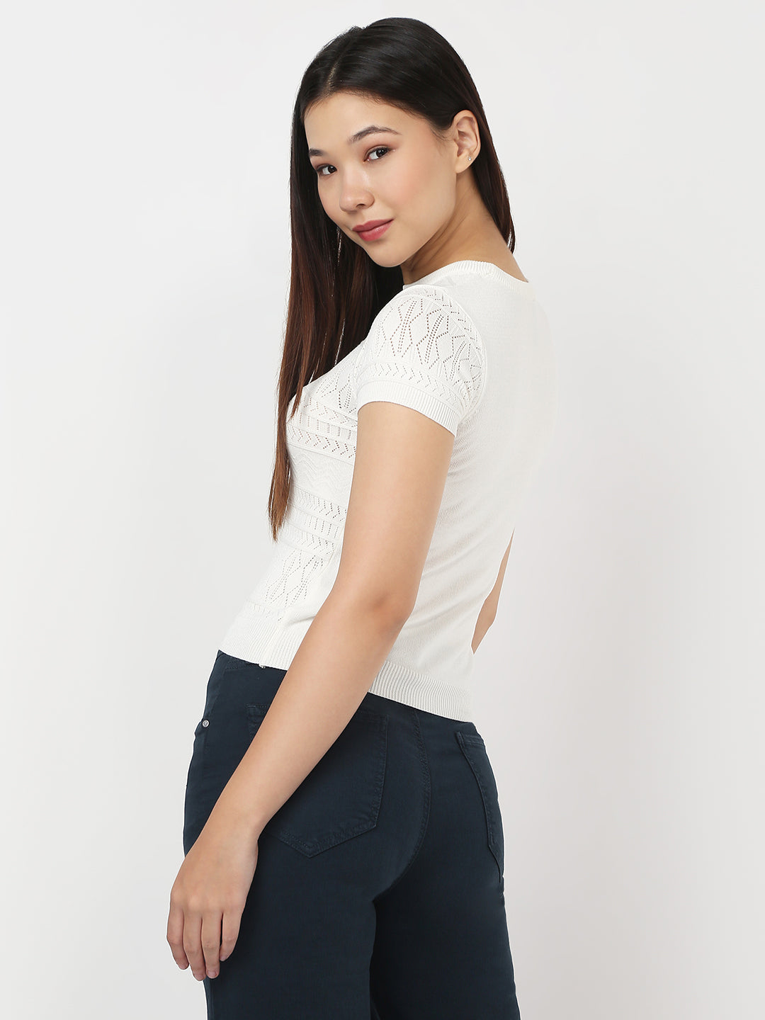 Women White Slim Flat Knit