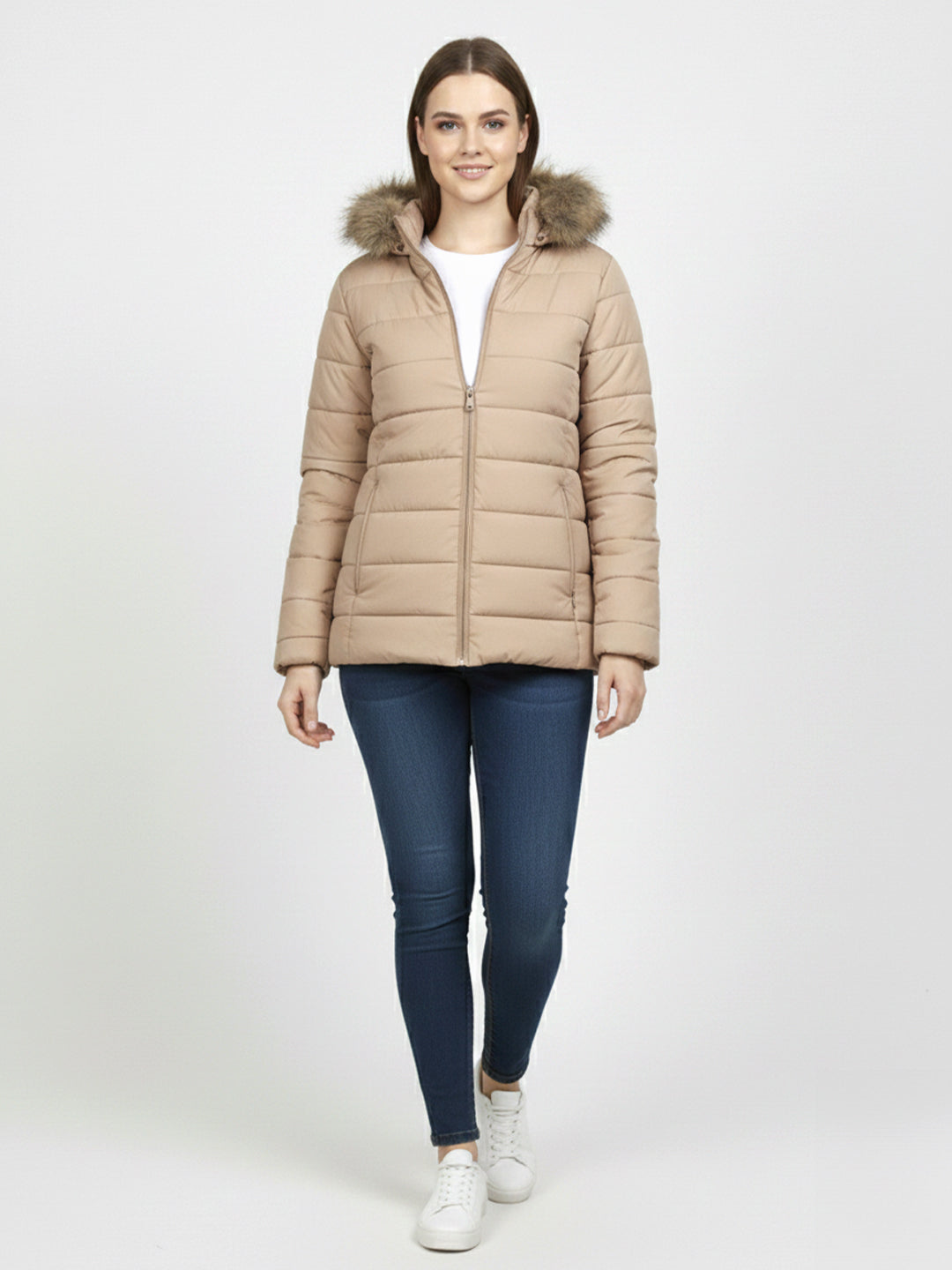 Women Beige Winter Jacket