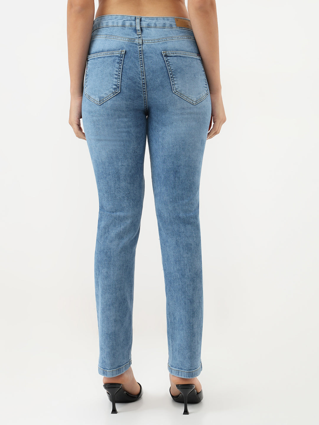 Women Blue High-Rise Slim Straight Jeans