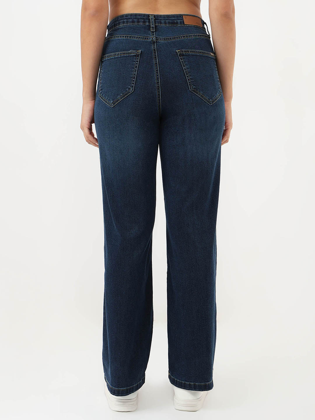 Women Dark Blue High-Rise Wide Leg Jeans