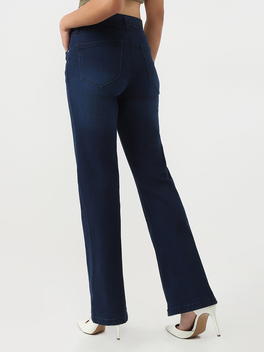 Women High Rise Mini Flared Jeans
