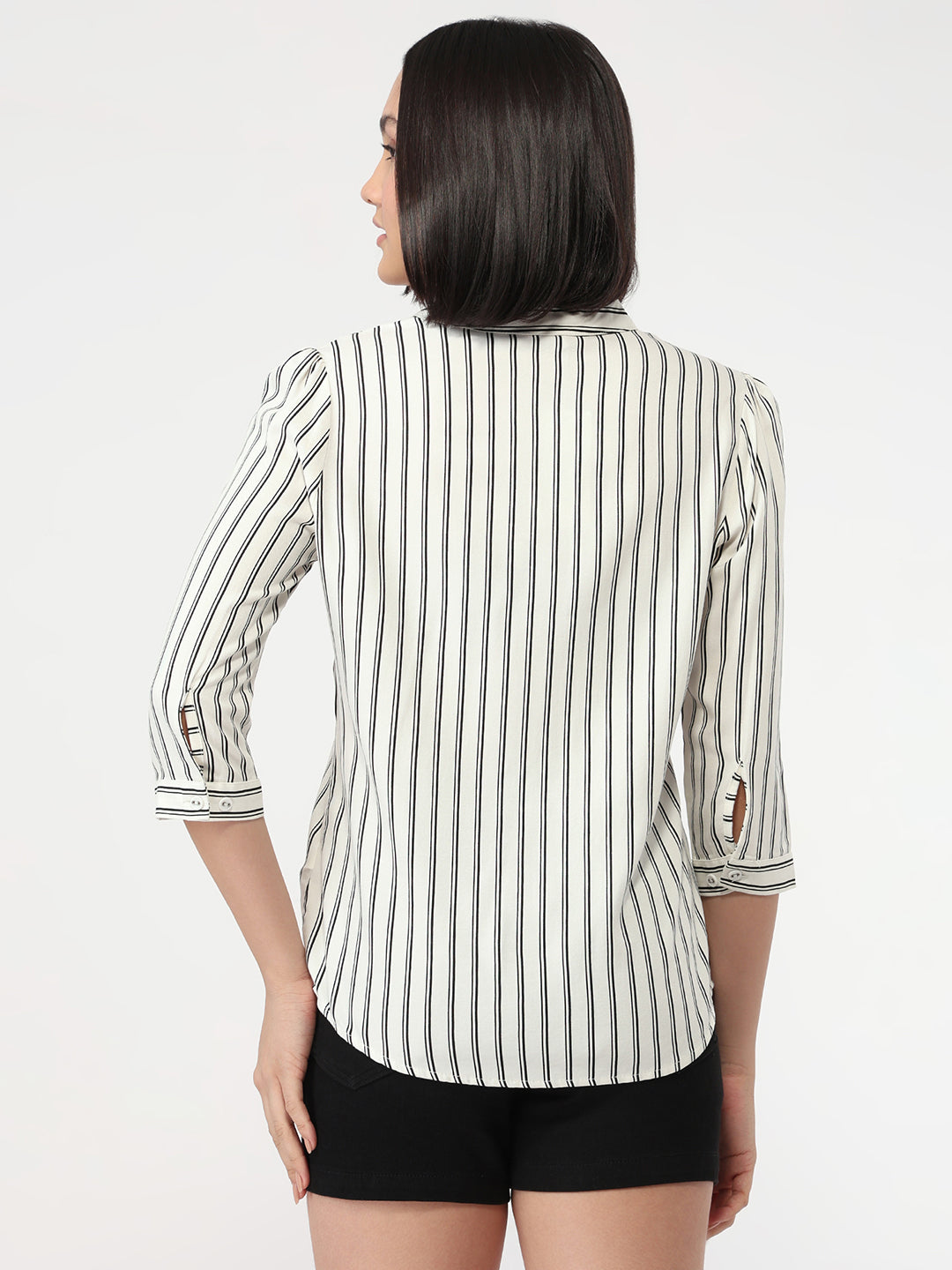 Women White/Black Slim Fit Stripe Shirt