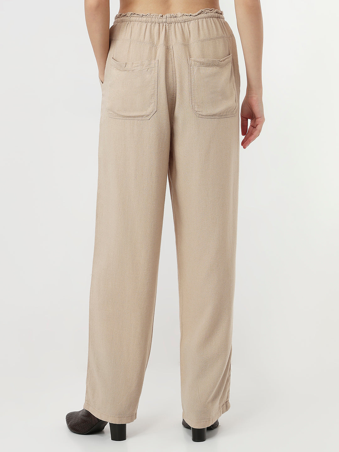 Women Oatmilk High-Rise Paper Bag Pants
