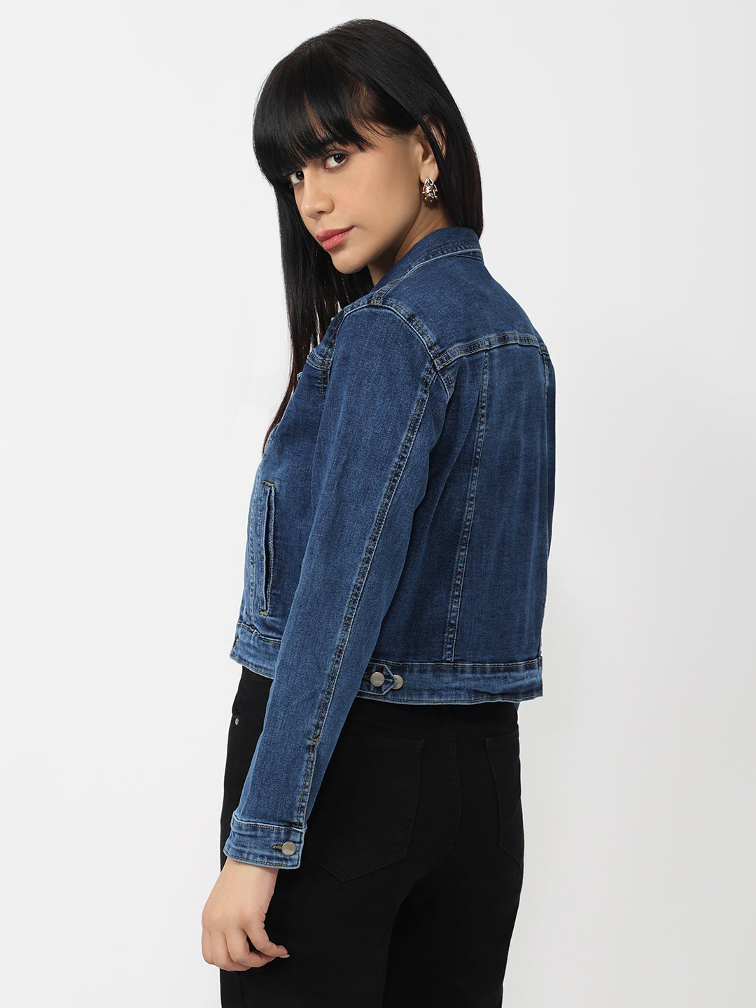 Women Light Blue Denim Slim Fit Jacket