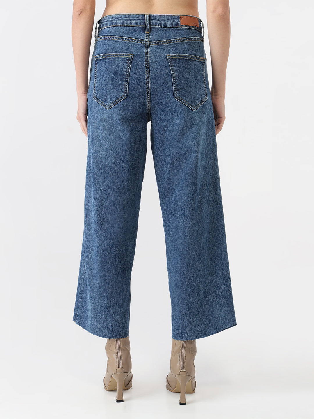 Women Blue High-Rise Crop Wide Leg Jeans