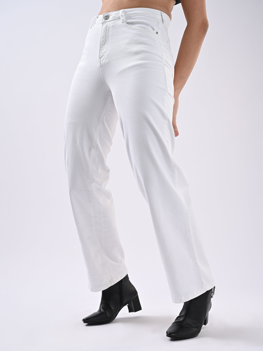 Women Solid Wide Leg Jeans