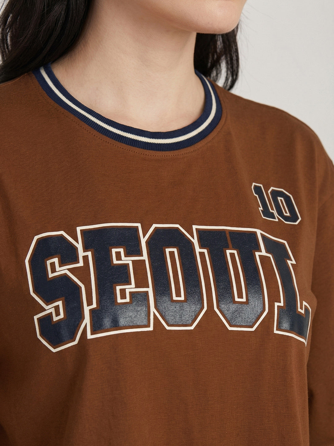 Women Sepia Graphic Print Crop Tees