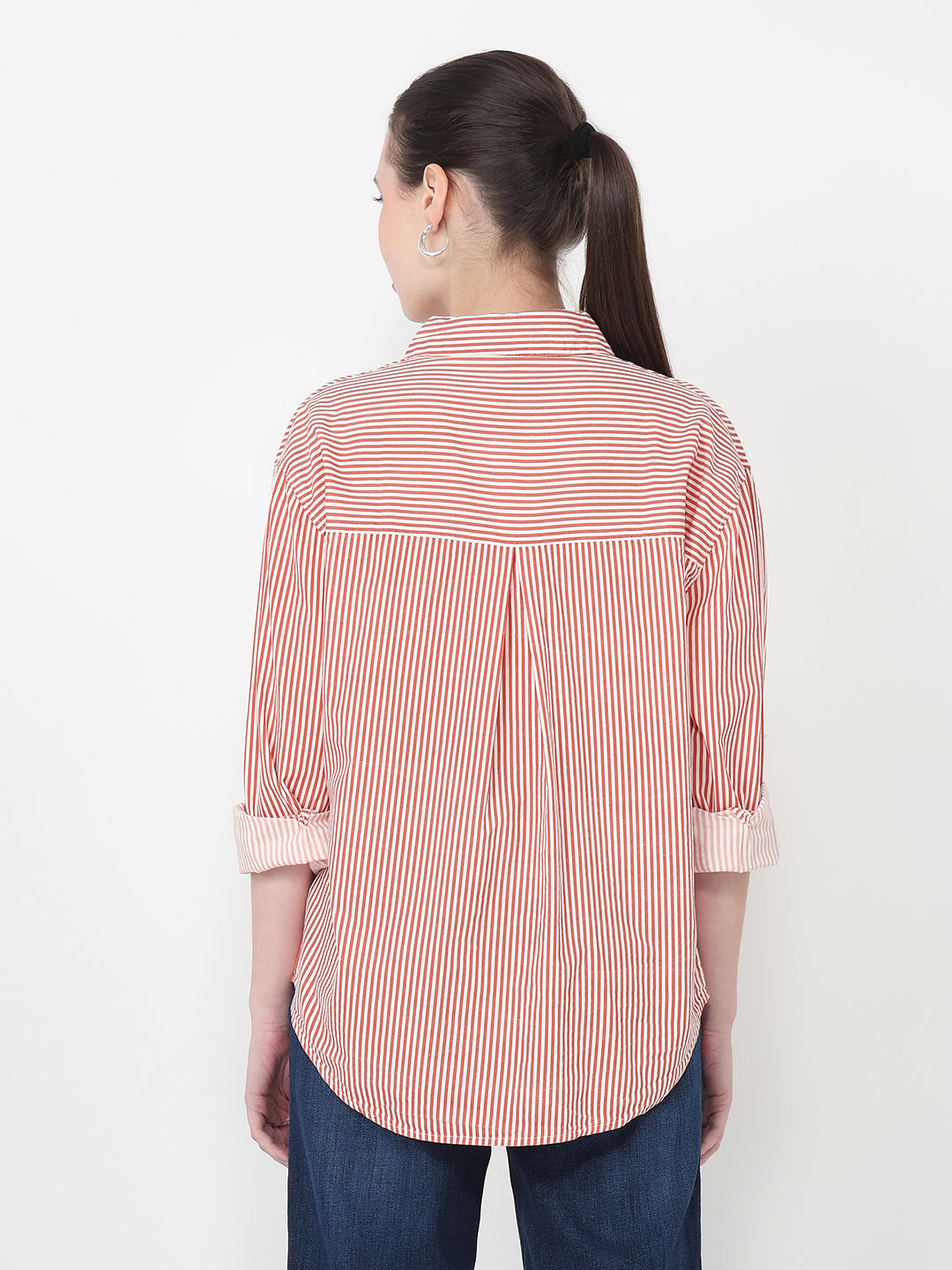 Women Red/White Oversized Shirt