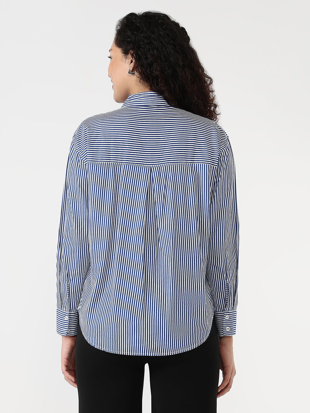 Women Electric Blue/White Slim Oversized Shirt