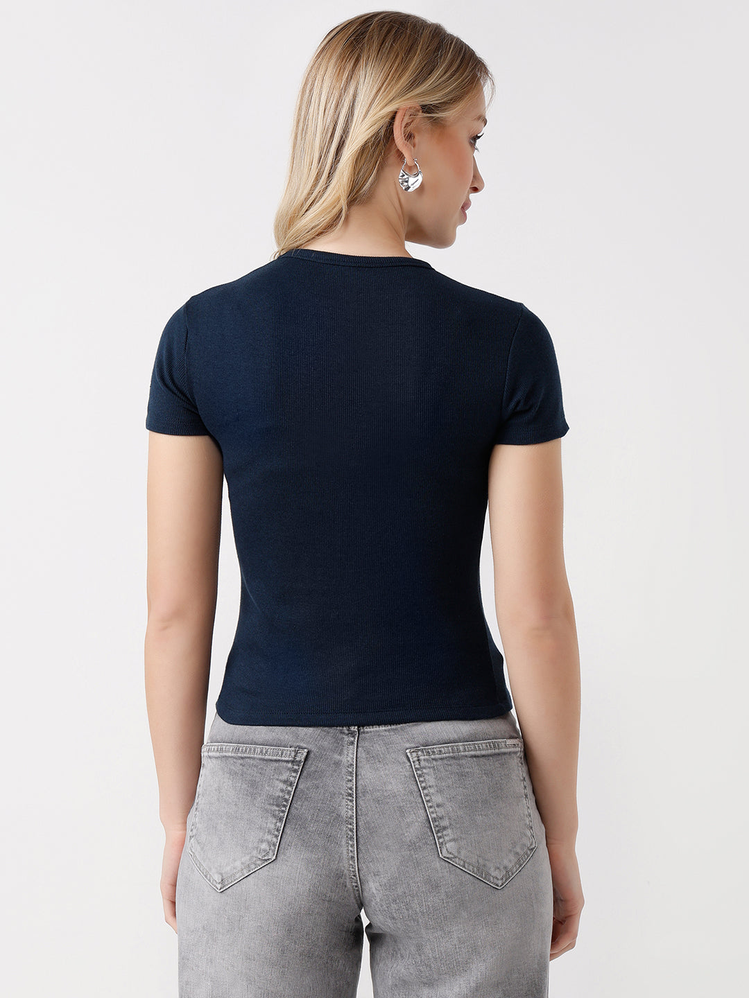Women Slim Fit Crop T-Shirt Rib