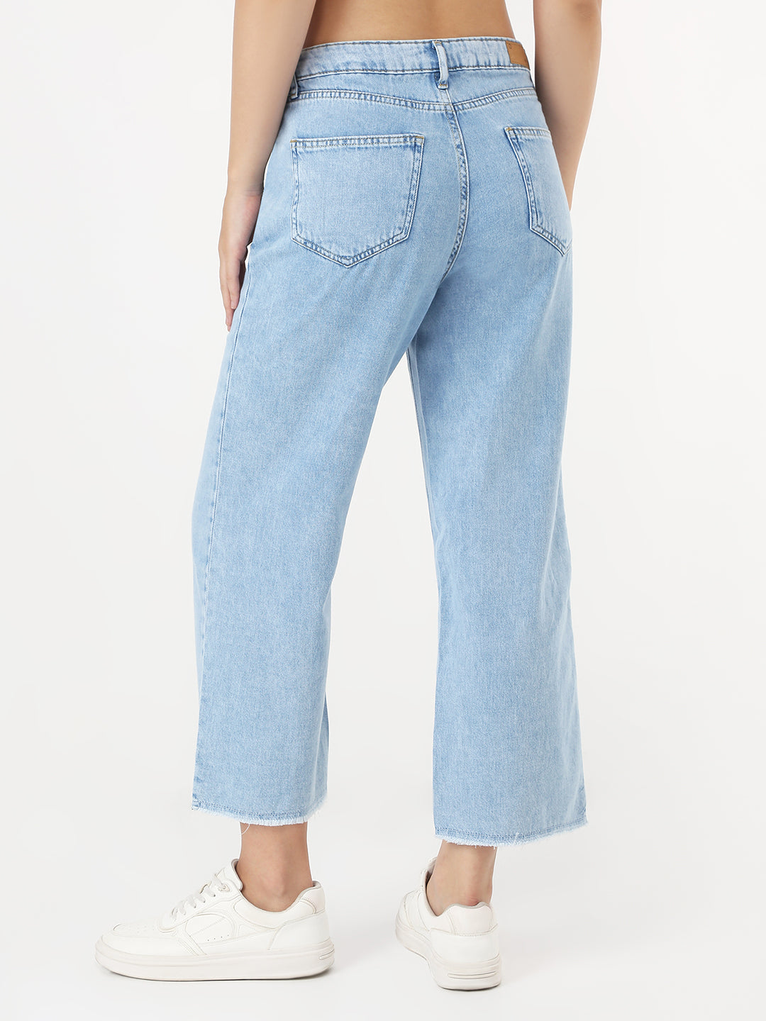 Women Blue High-Rise Crop Wide Leg Jeans