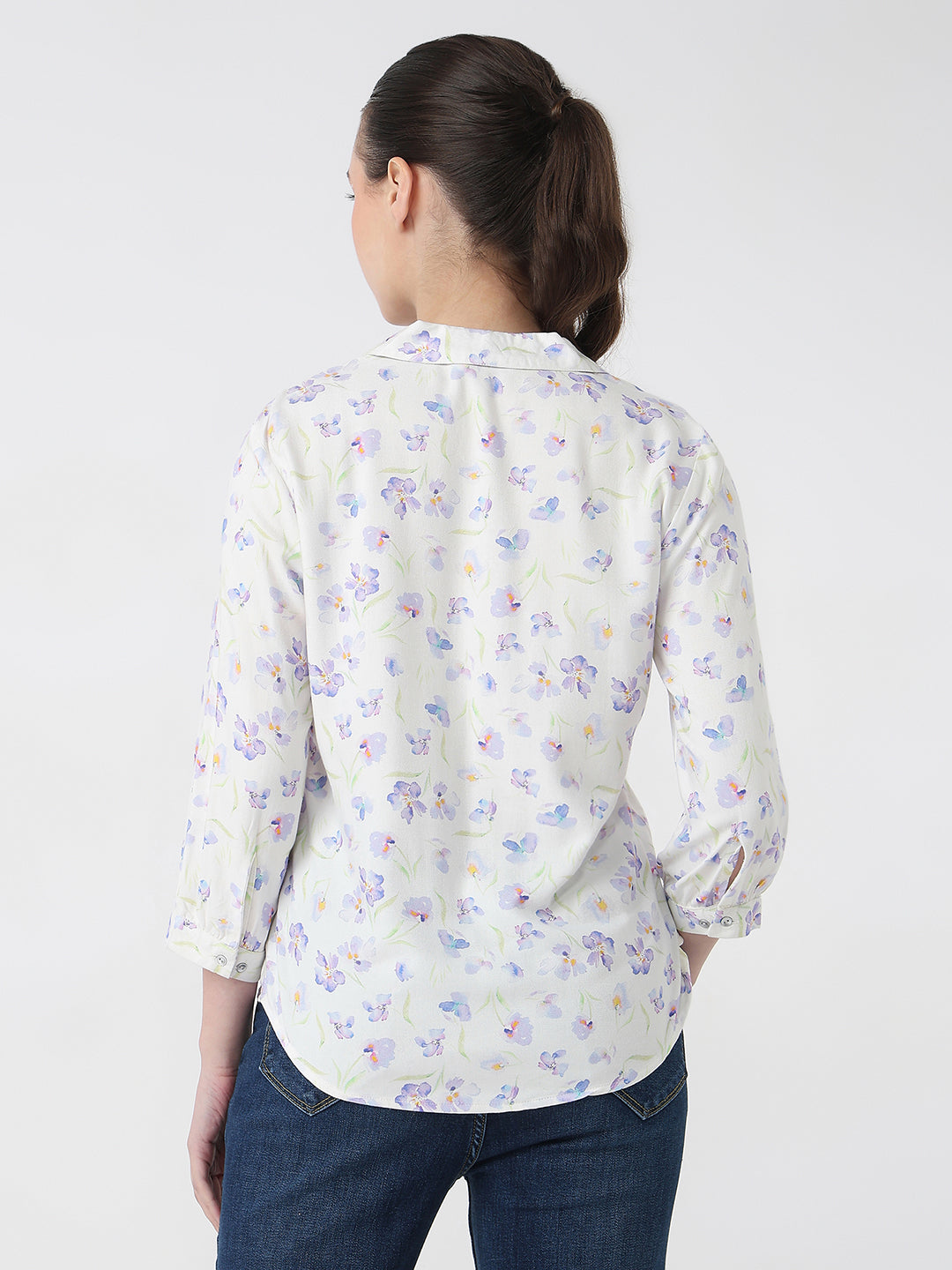 Women Blue Floral Slim Fit Shirt