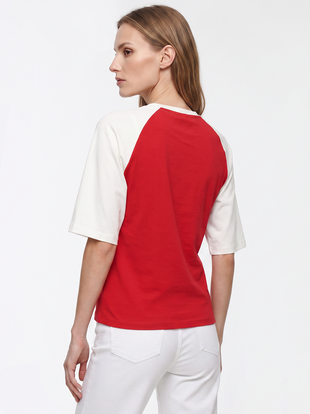 Women Red/ Off White Crop Tees
