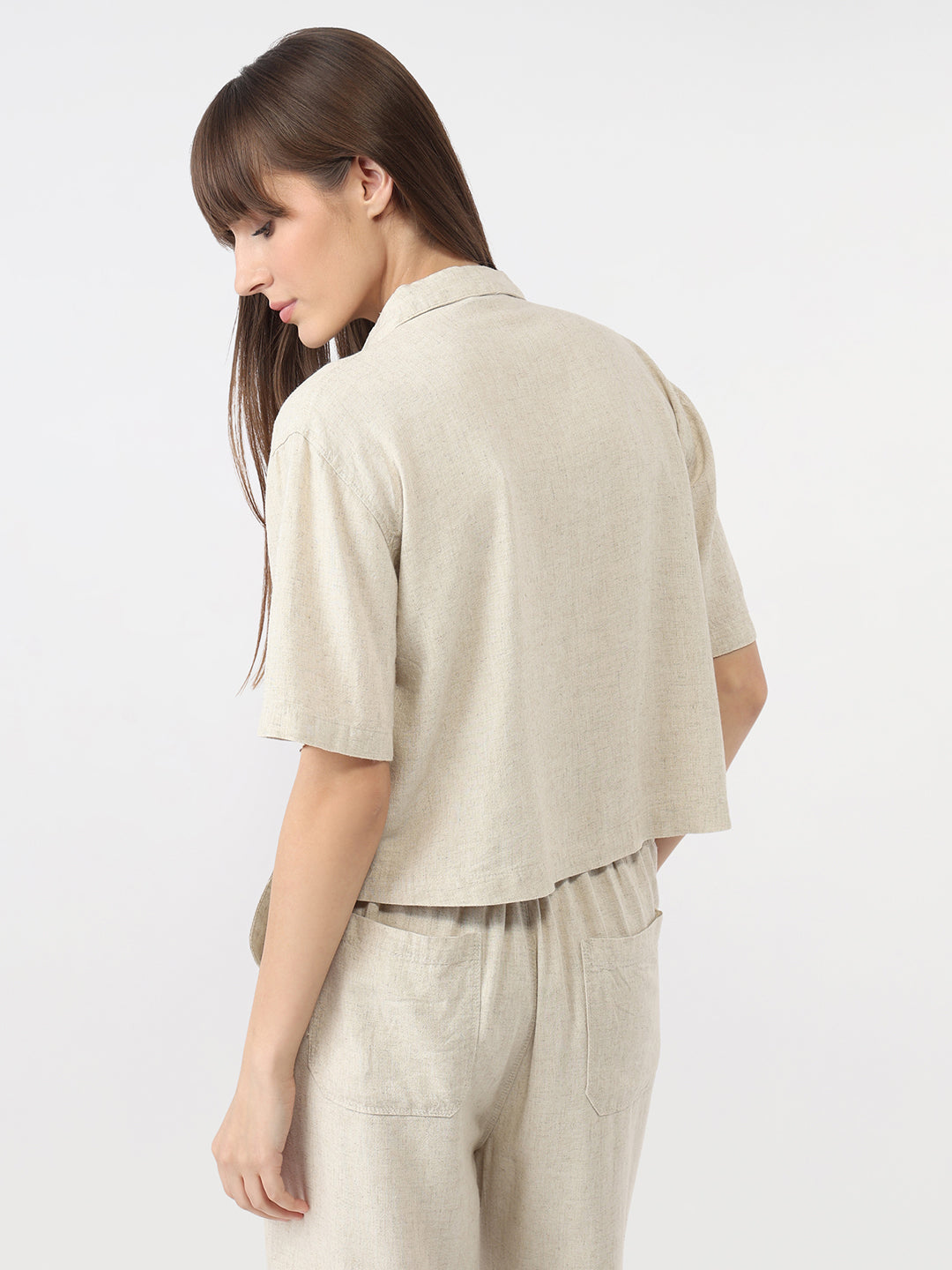 Women Light Natural Slim Crop Shirt
