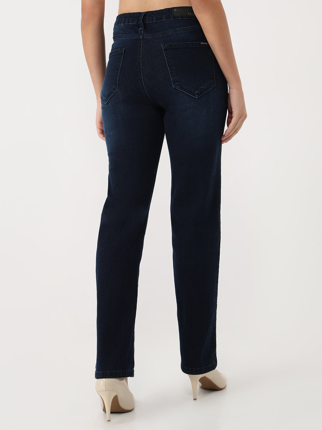 Women Dark Blue High-Rise Slim Straight Jeans