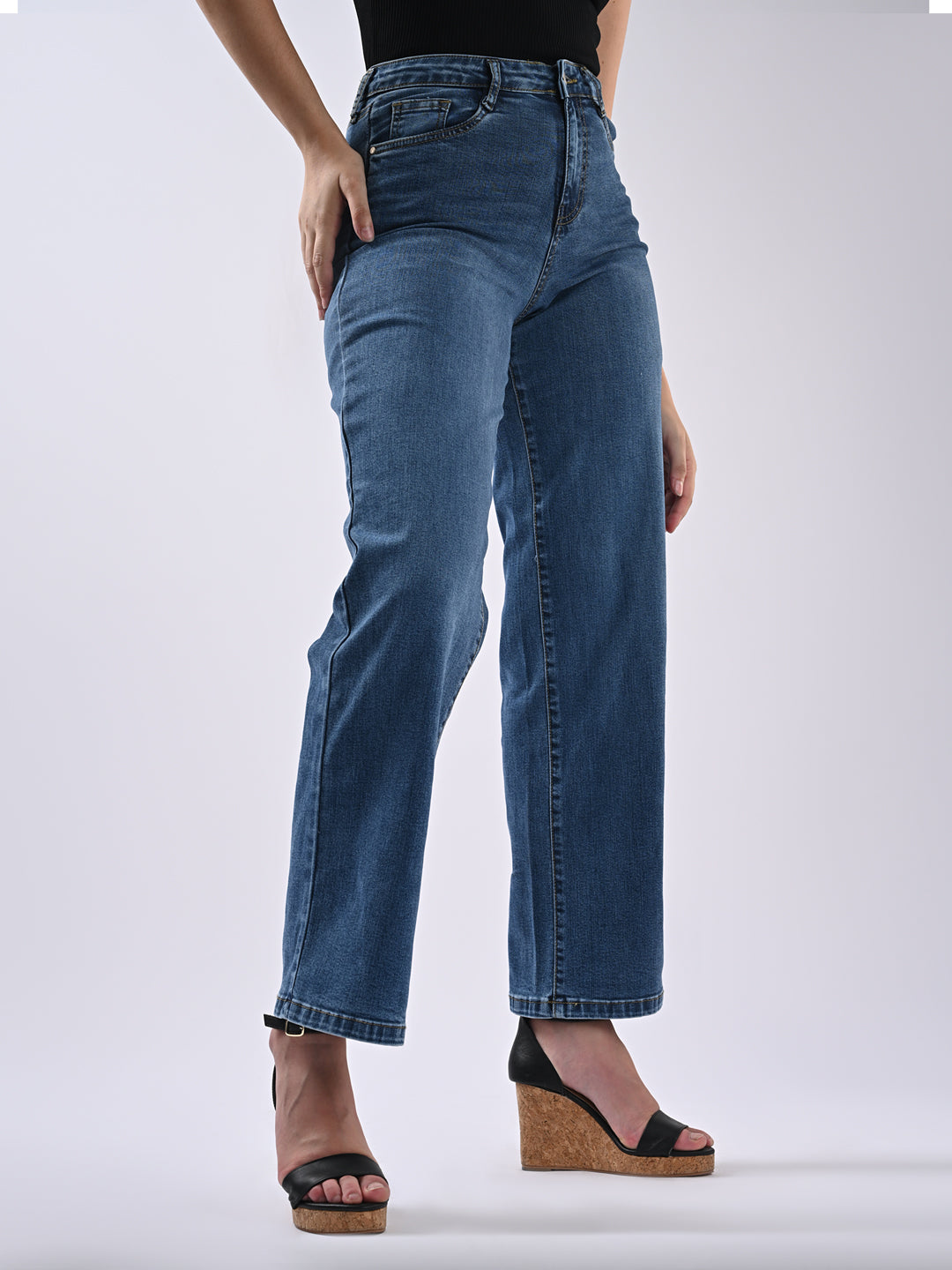 Women Blue High-Rise Wide Leg Jeans