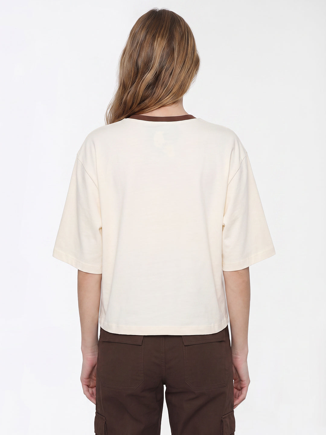 Women Ivory Graphic Crop Tees
