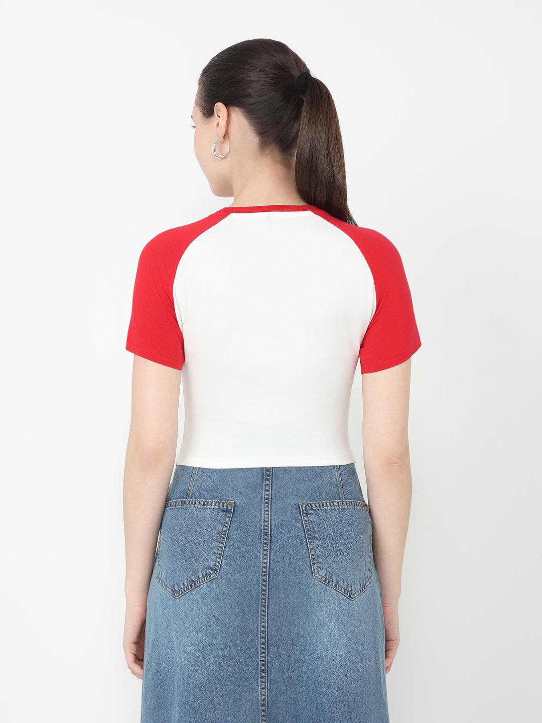Women Off White/Red Slim Fit Genz T-Shirt
