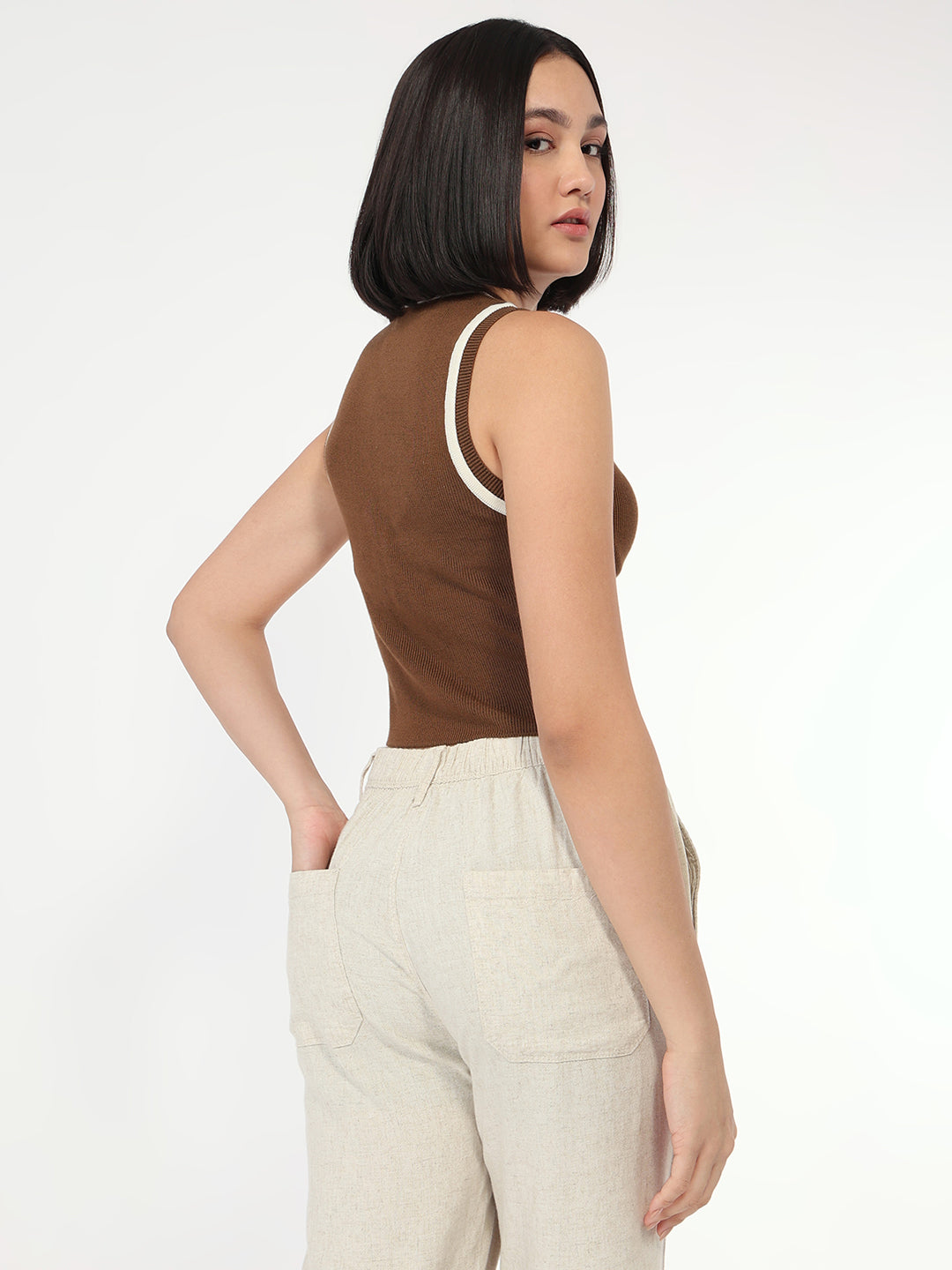 Women Sepia Slim Fit Tank Top