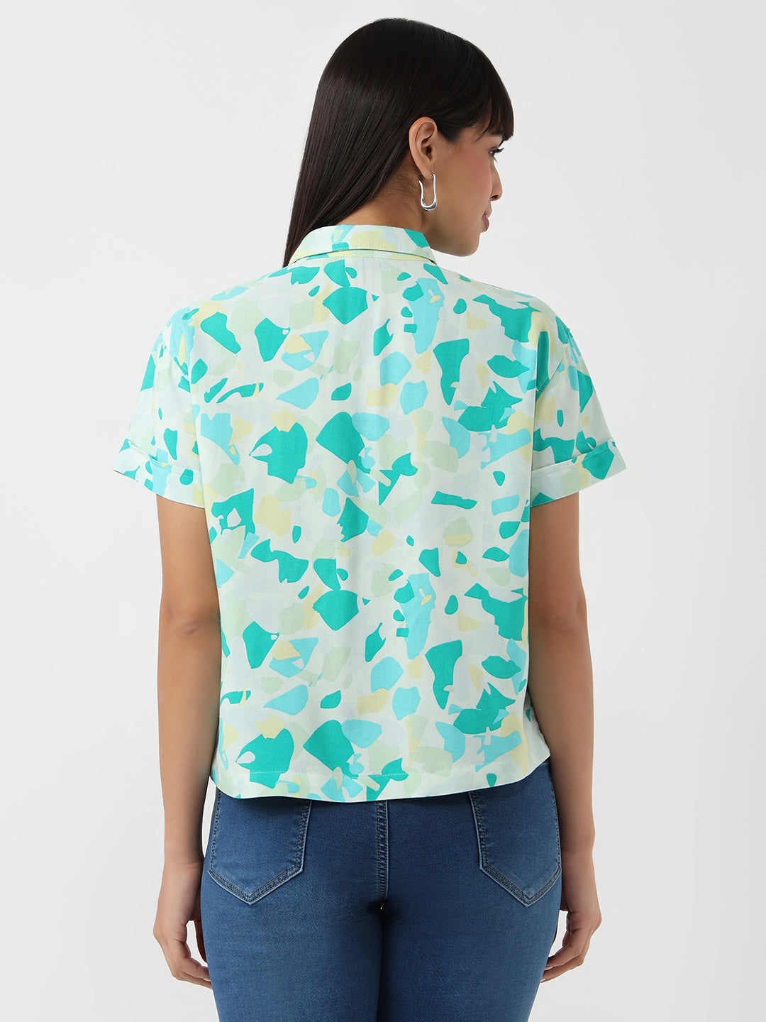 Women Marble Print Crop Shirt