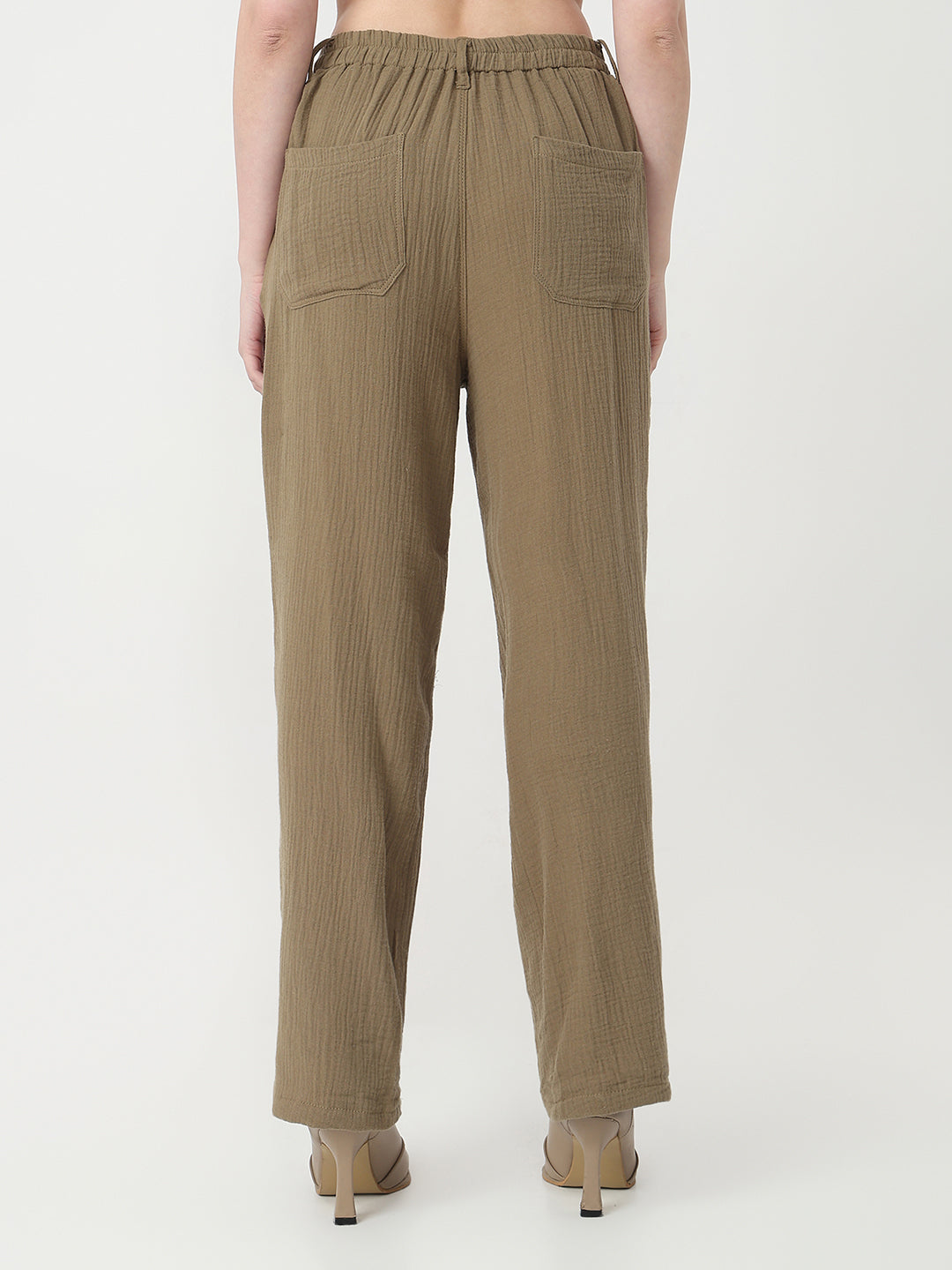 Women Olive Loose Straight Korean Pants