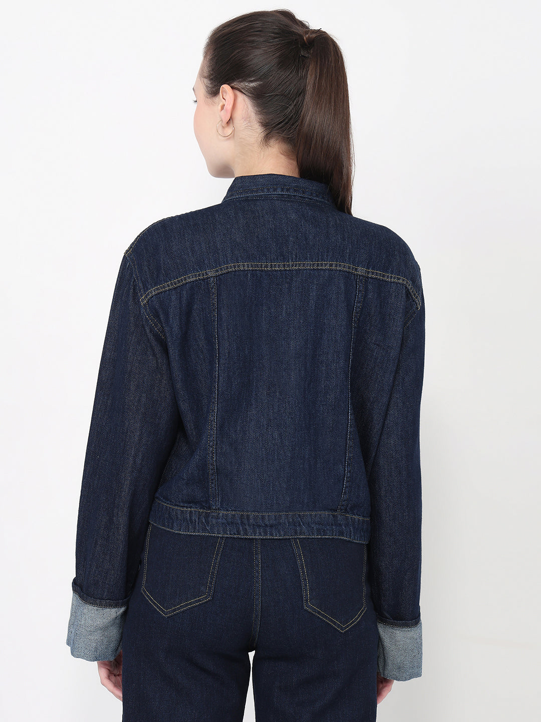 Women Dark Blue Slim Fit Denim Jacket