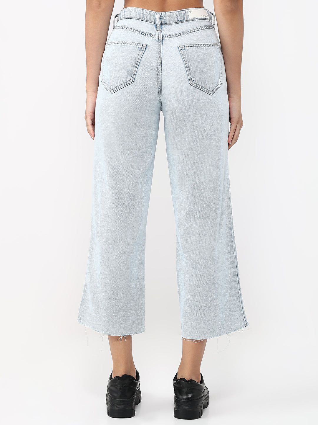 Women Light Blue High-Rise Crop Wide Leg Jeans