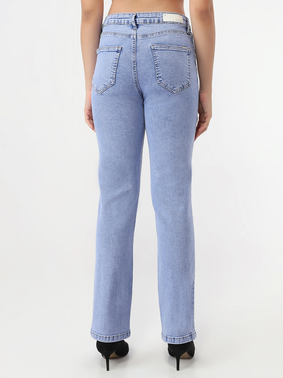 Women Light Blue High-Rise Slim Straight