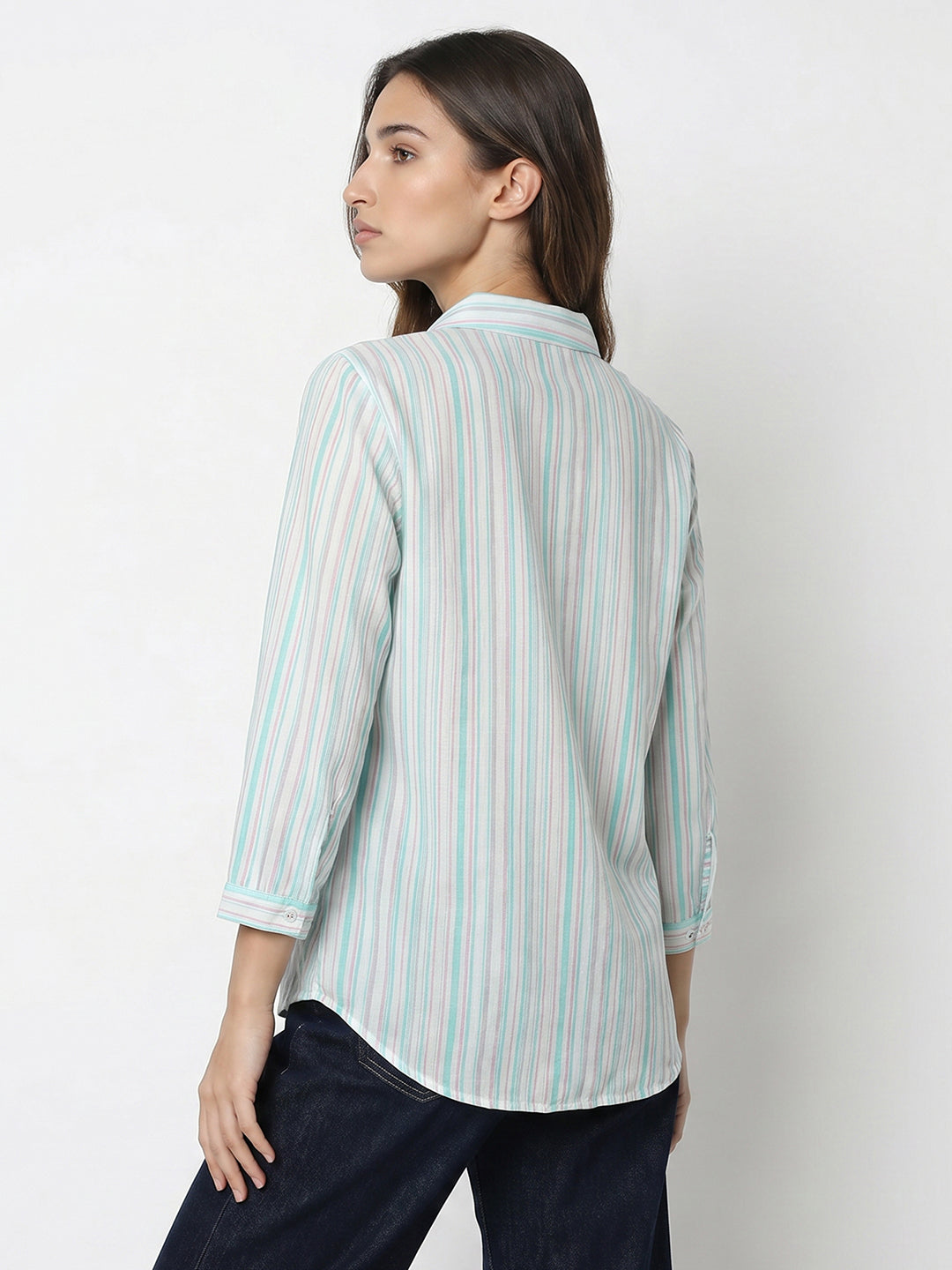 Women Aqua/Lavender Striped Shirt