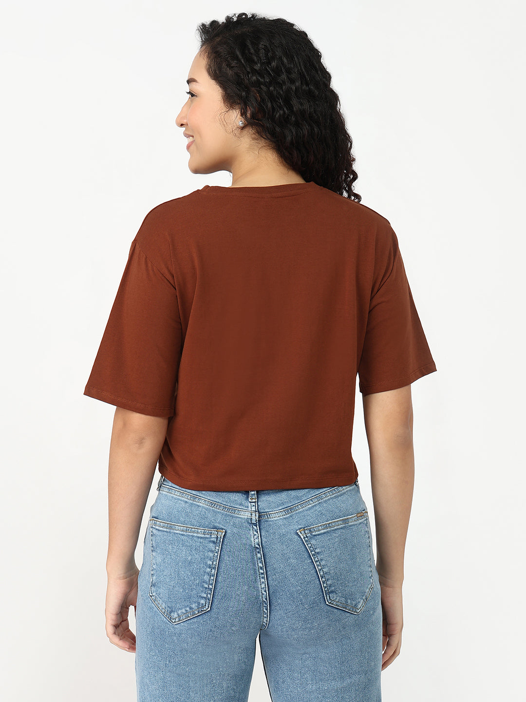 Women Sepia Slim Graphic Crop T-Shirt