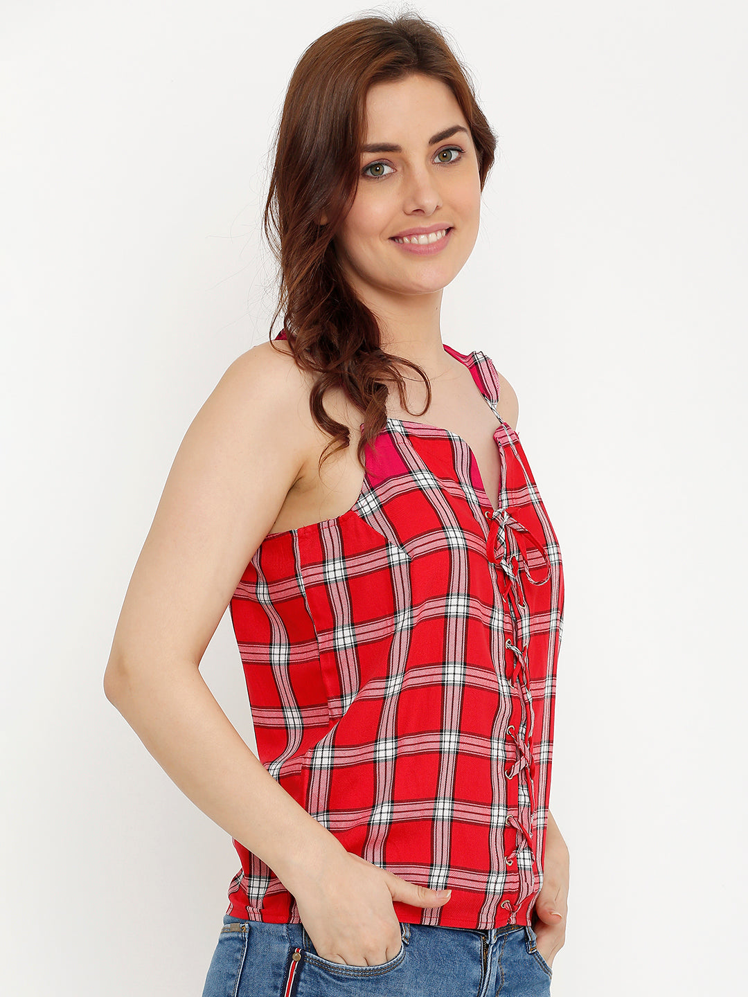Women Red Slim Top