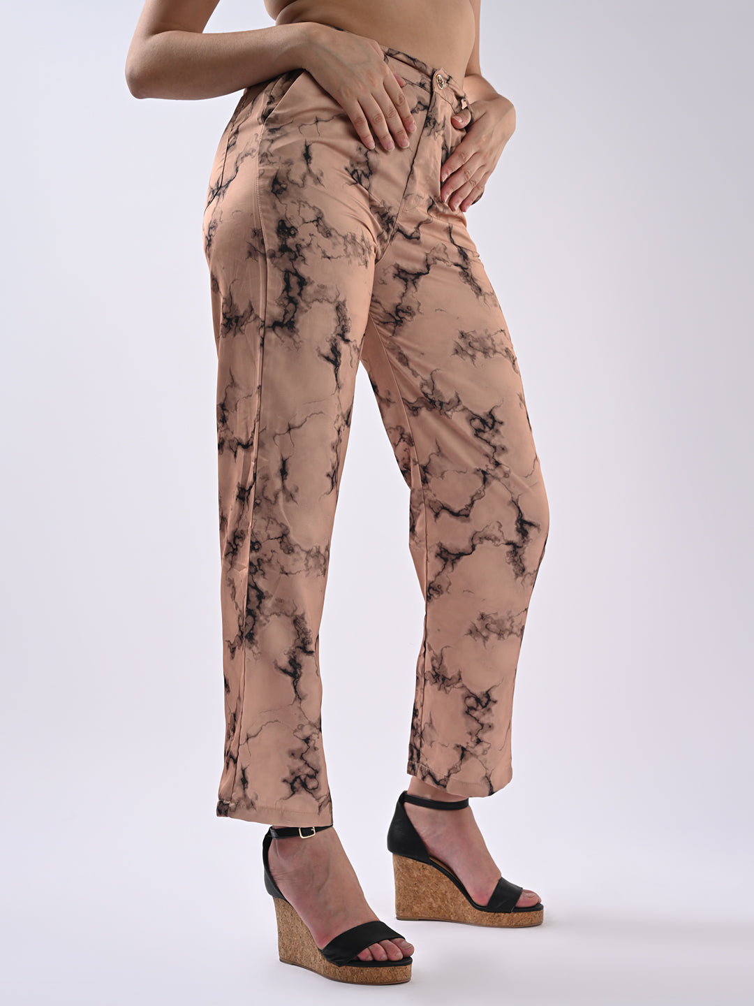 Women Marble Print Straight Fit Korean Pants