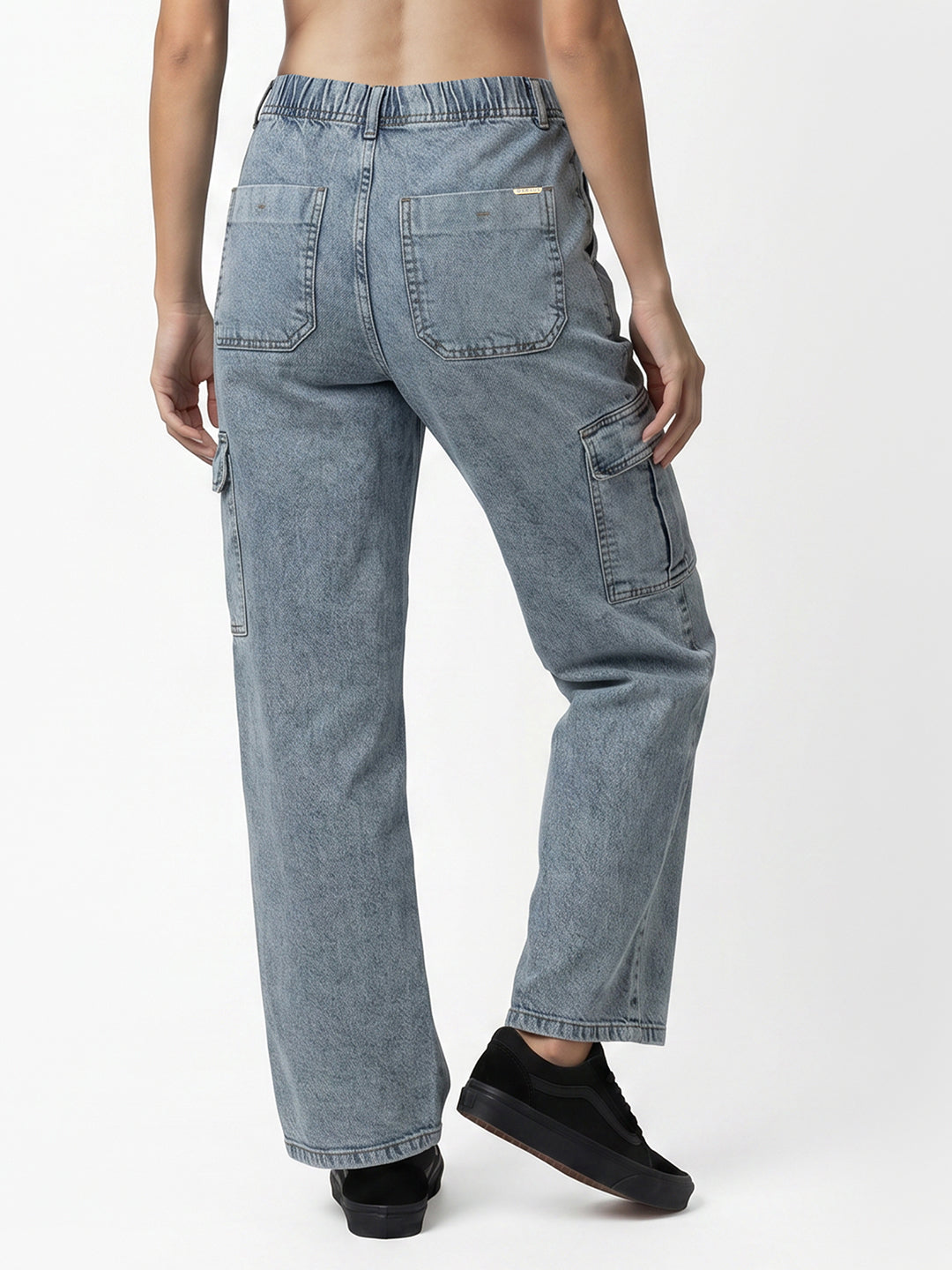Women Light Blue Mid-Rise Cargo