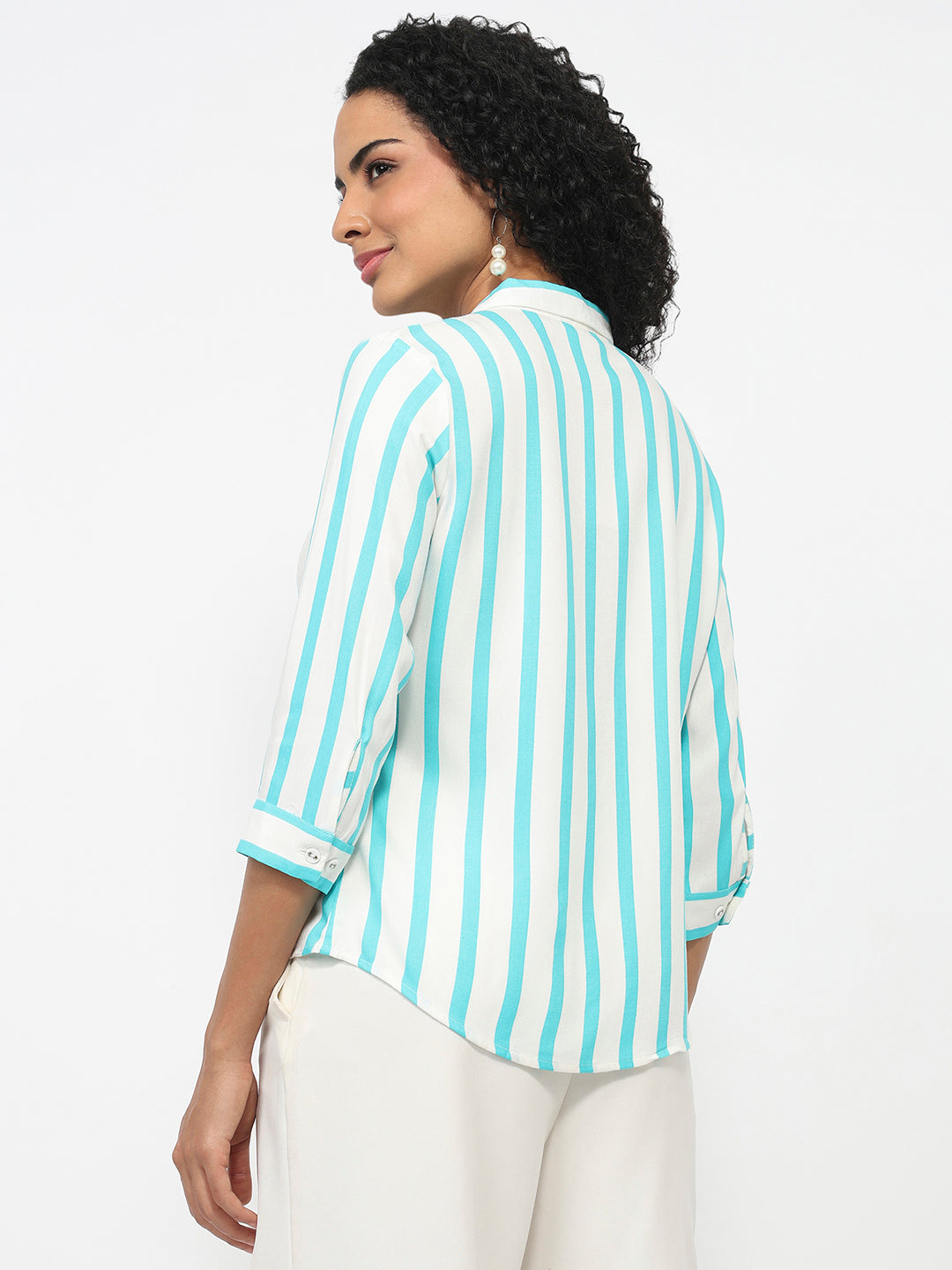 Women Aqua/White Striped Shirt