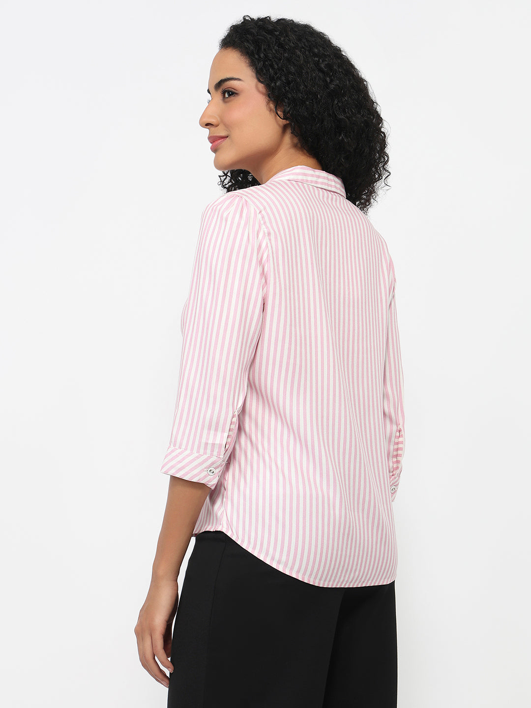 Women Pink/White Striped Shirt