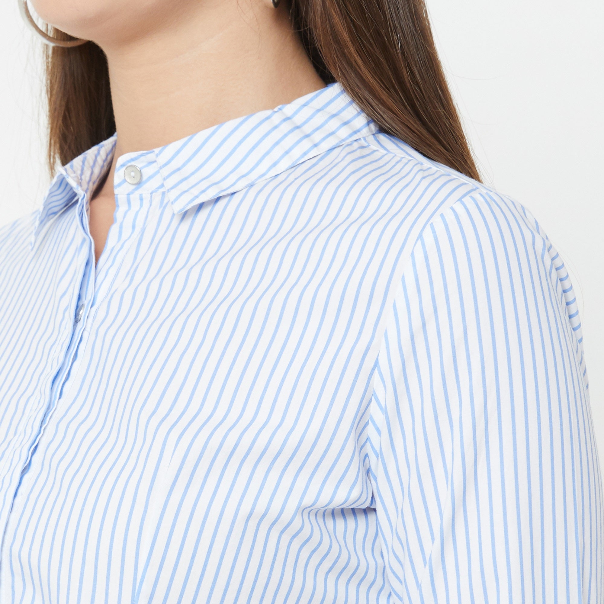 Women Blue/White Peplum Shirt