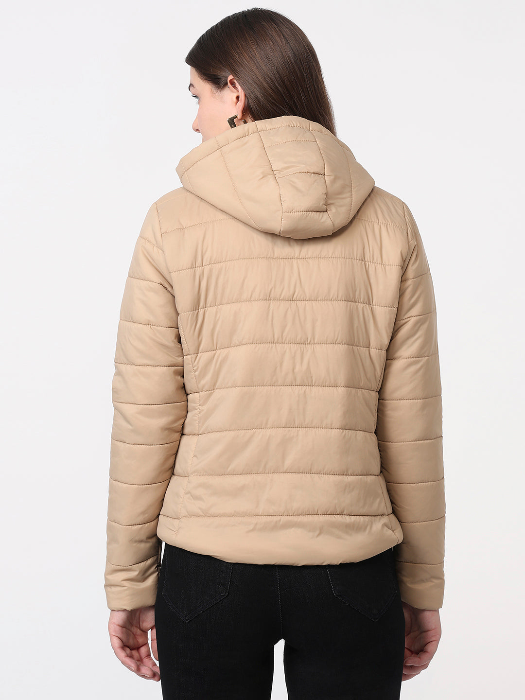 Women Beige Slim Fit Winter Jacket