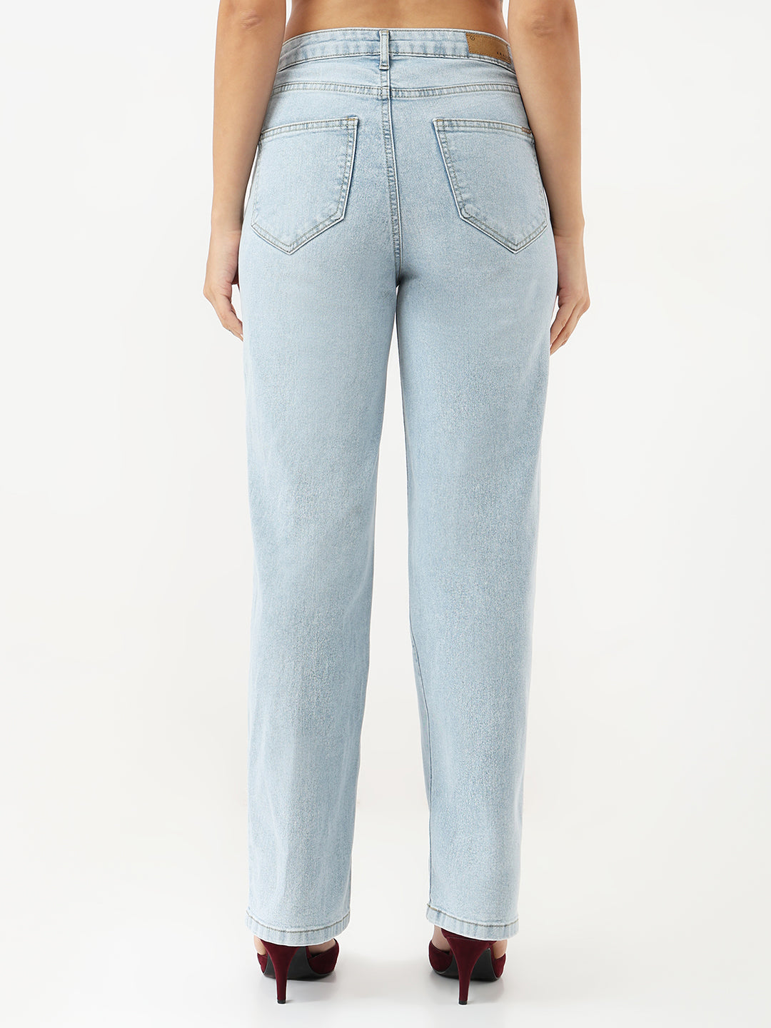Women Light Blue Loose Straight Jeans