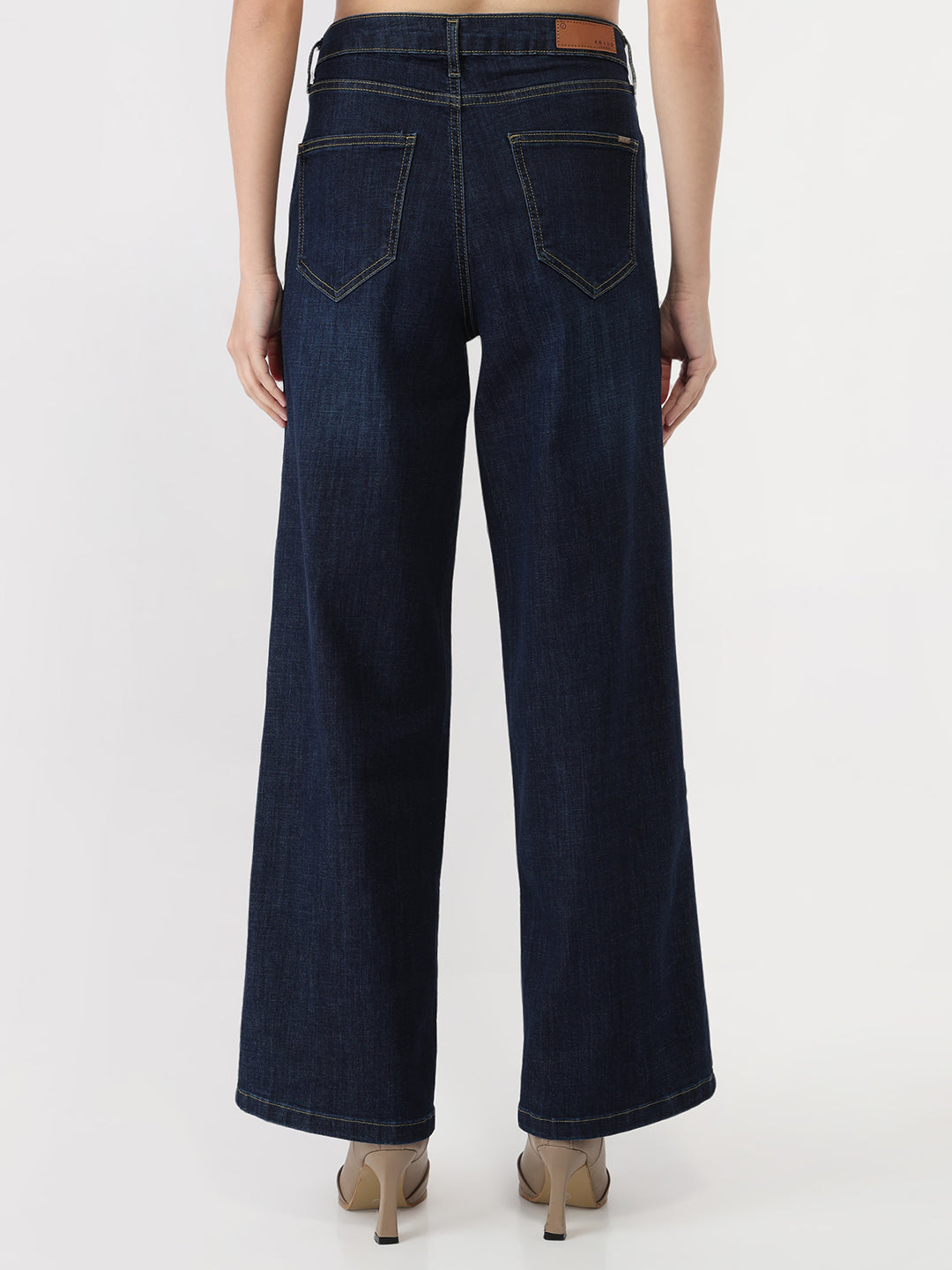 Women Dark Blue High-Rise Wide Leg Jeans