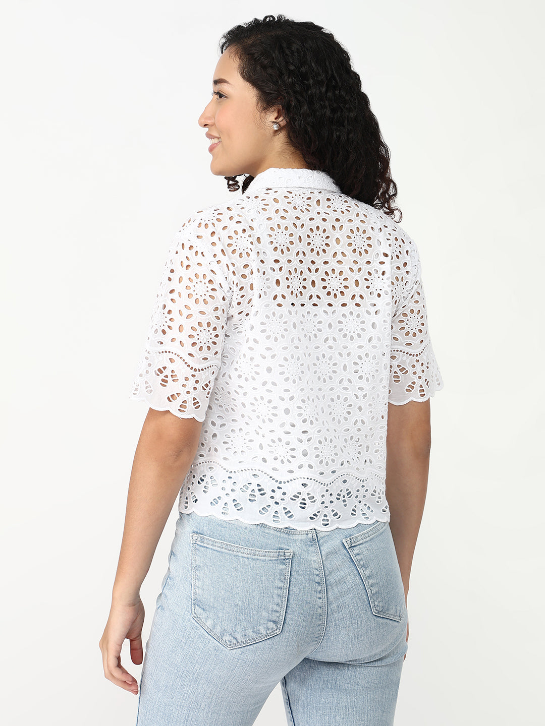 Women White Crop Slim Shirt