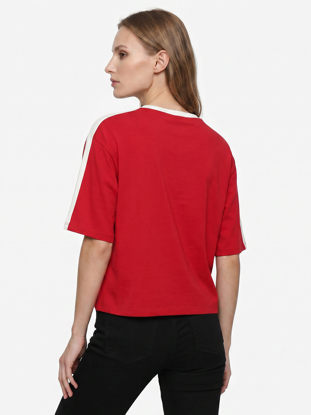 Women Red Graphic Crop Genz Tees