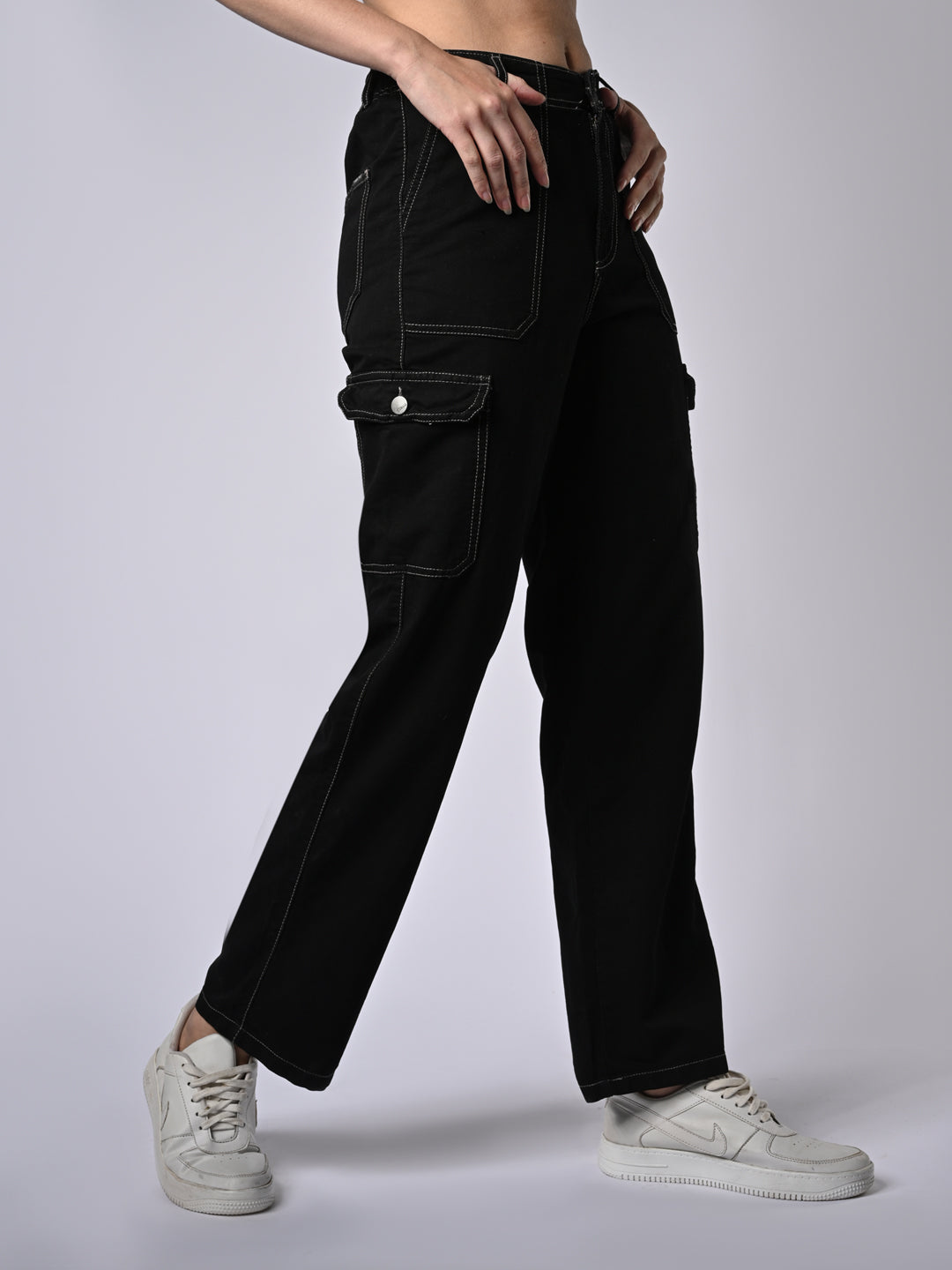 Women High-Rise Loose Straight Fit Cargo