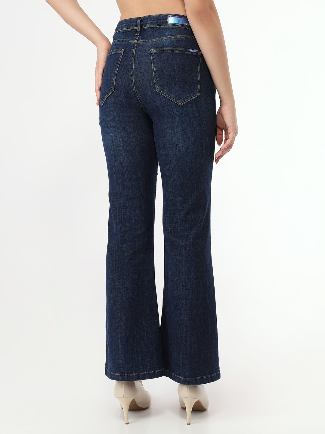 Women Dark Blue High-Rise Flare Jeans