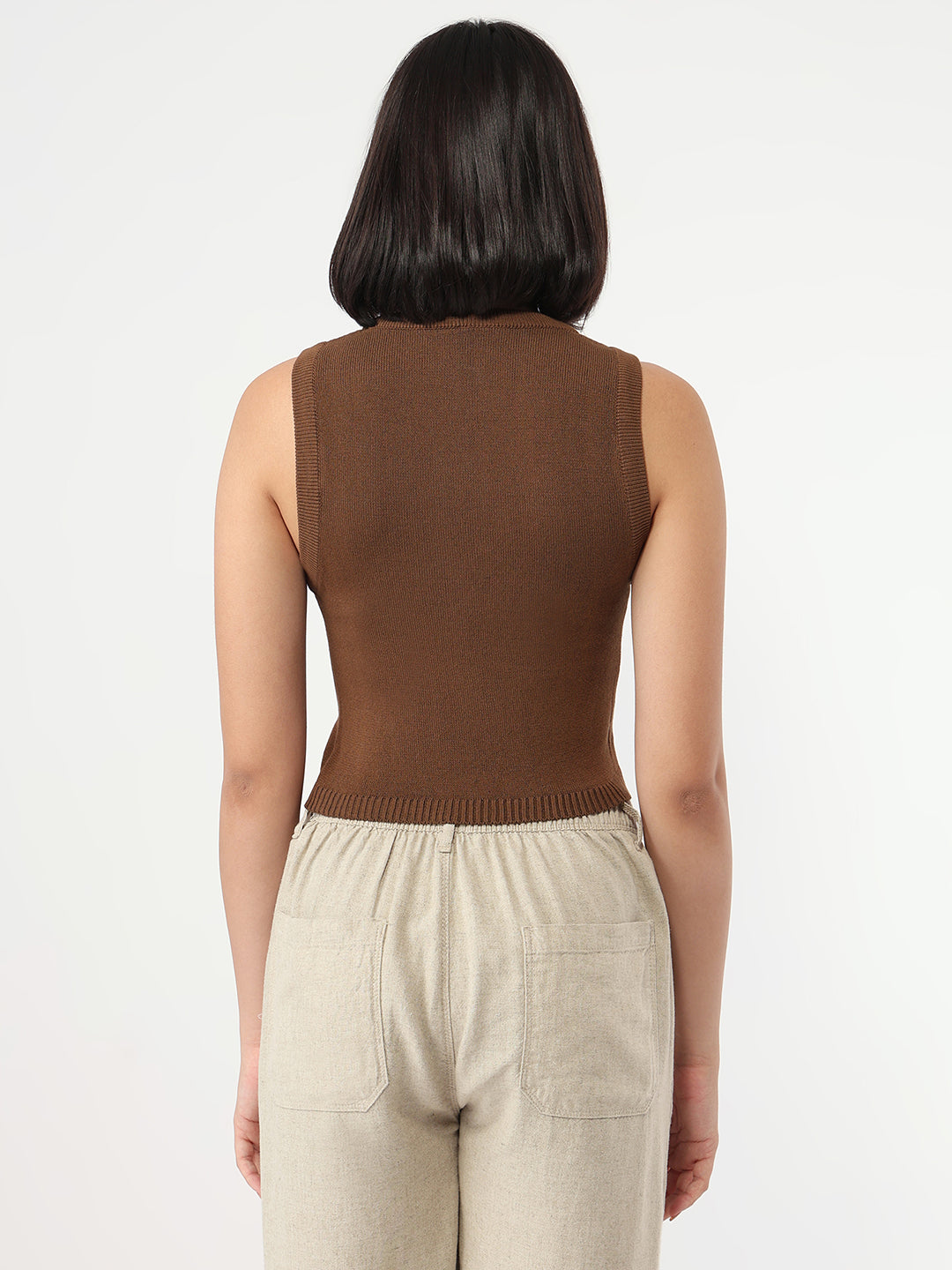 Women Sepia Slim Fit Tank Top
