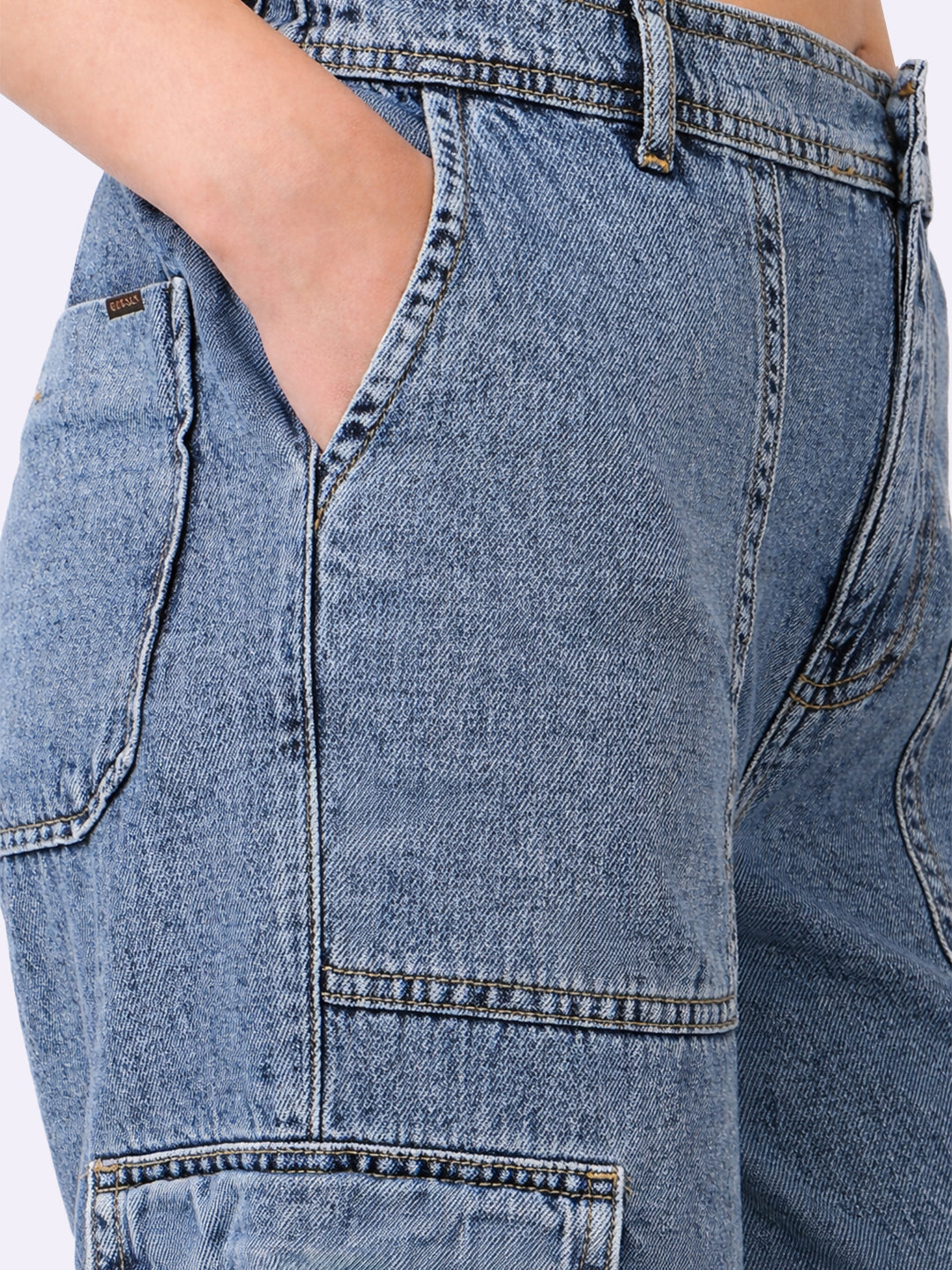 Women Blue Mid-Rise Cargo