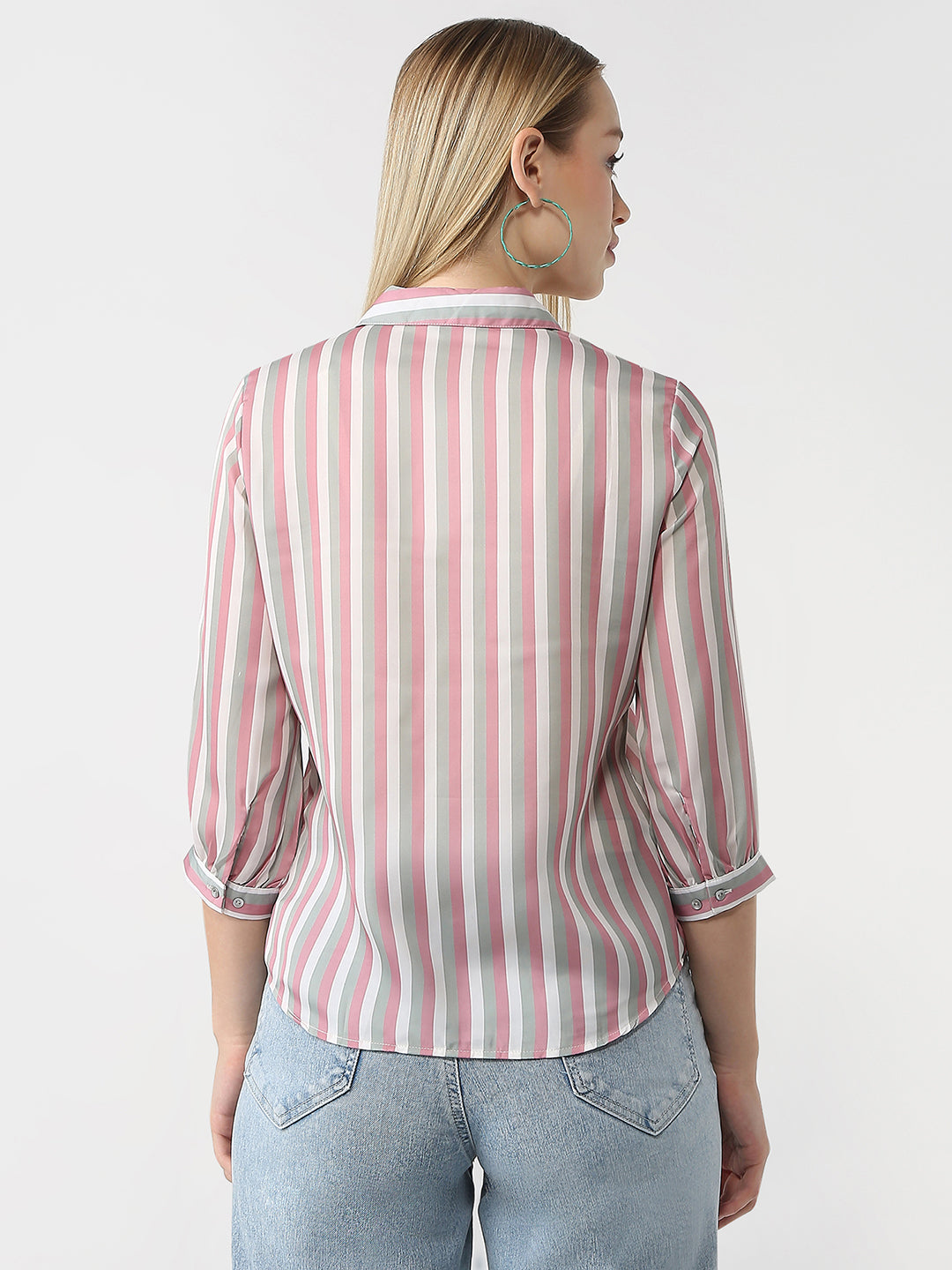 Women Pink/Cement Stripe Shirt