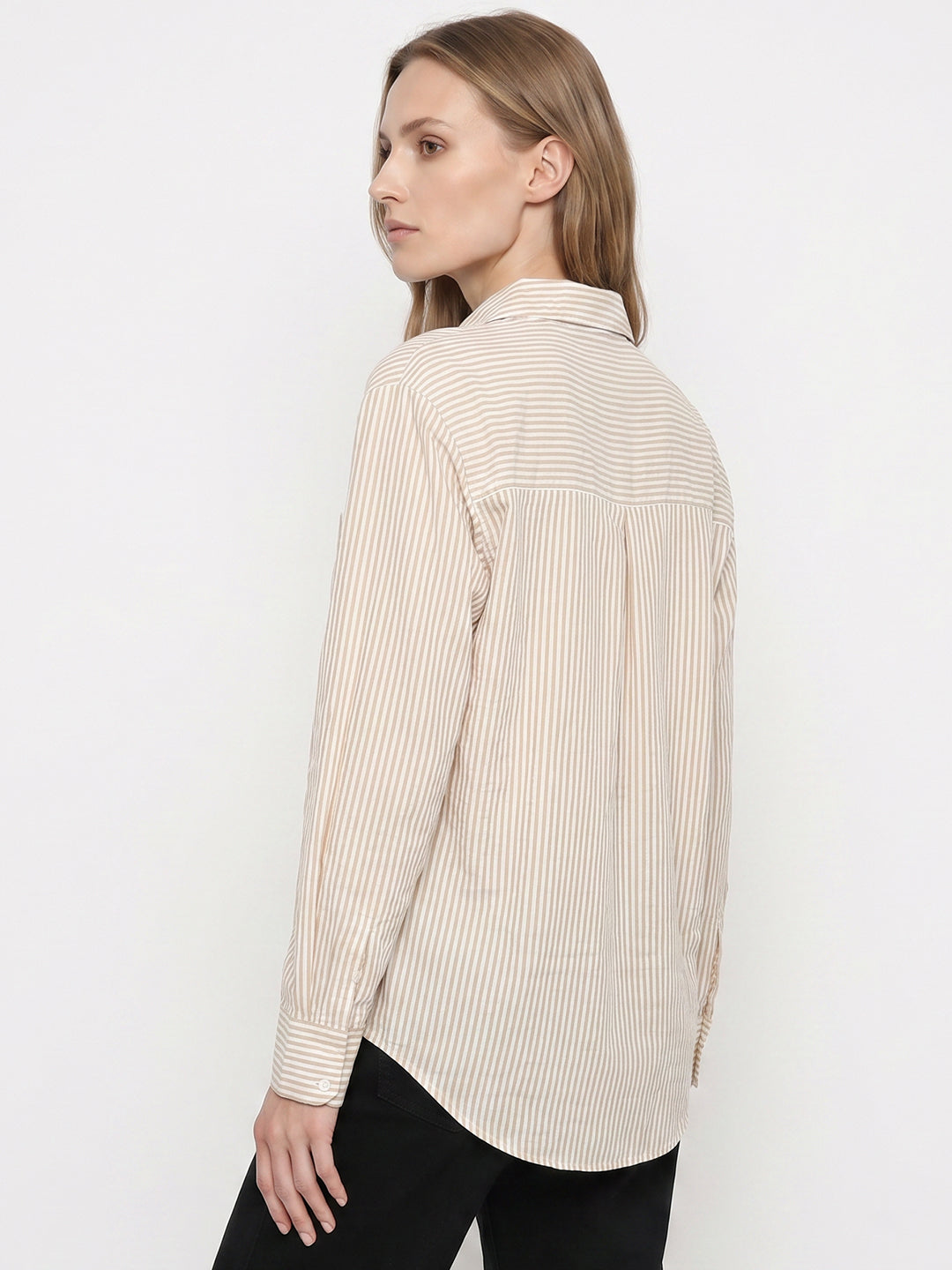Women Beige/White Oversize Shirt